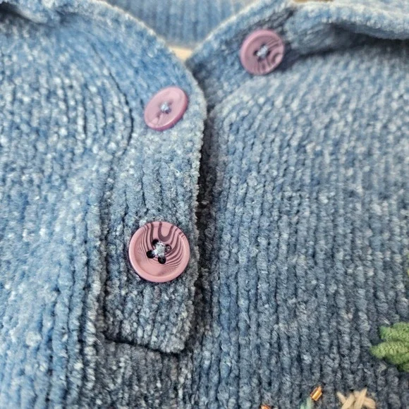 Alfred Dunner Sweater Womens PXL Blue Floral Embroidered Chenille Knit Spring - Picture 5 of 9